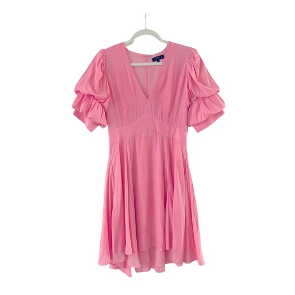 1.STATE Puff Sleeve Tiered Mini Dress – V-Neck – Pink – Size S - Picture 4 of 15